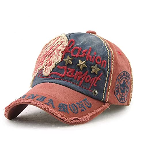 MUYAN Basecap Unisex Retro Verstellbar Snapback Hut Distressed Baumwolle Mütze Sport Outdoor Freizeit Sommerhut Sonnenhut (Rot) von MUYAN