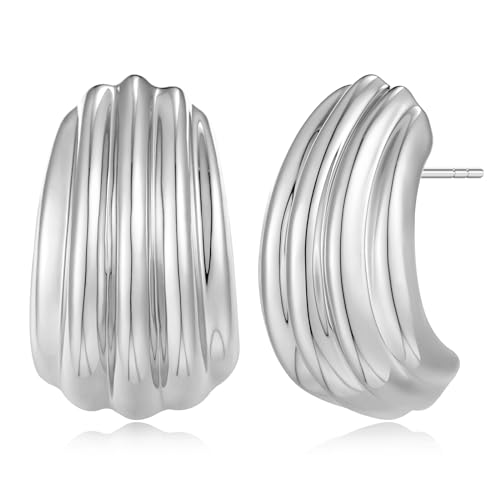 MUYAN Chunky Silber texturierte Ohrringe für Frauen Trendy Minimalist große klobige Vintage Ohrstecker Statement Earrings Modeschmuck von MUYAN
