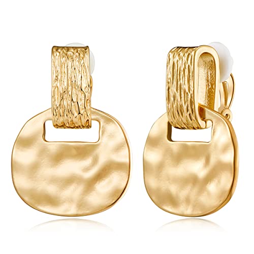 MUYAN Gold Falten Textur Clip On Drop Ohrringe für Frauen Non Piercing Vintage Dangle Ohrringe Modeschmuck Gold Drop Earrings for Women von MUYAN
