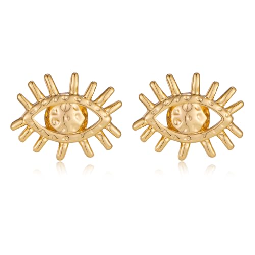 MUYAN Gold gehämmert Evil Eye Ohrstecker für Frauen Trendy Gold plattiert texturiert kleine Ohrringe jeden Tag Schmuck von MUYAN