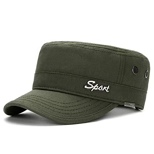 MUYAN Military Cap Herren Kappe Militär Army Stil Cap Baumwoll Verstellbare Sonnen Kappe Unisex flachem Schirm (Grün) von MUYAN