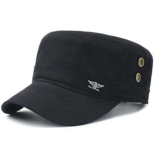 MUYAN Military Cap Herren Kappe Militär Army Stil Cap Baumwoll Verstellbare Sonnen Kappe Unisex flachem Schirm (a-Schwarz), 56 von MUYAN