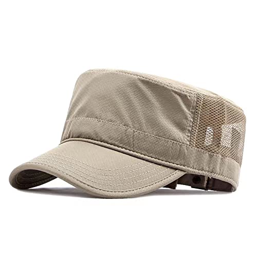 Military Cap Herren Sommer Army Cap Atmungsaktive Cadet Hat Unisex Mesh verstellbare Sonnen Kappe (A-Khaki) von MUYAN