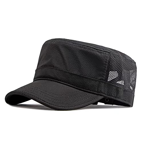 Military Cap Herren Sommer Army Cap Atmungsaktive Cadet Hat Unisex Mesh verstellbare Sonnen Kappe (A-Schwarz) von MUYAN