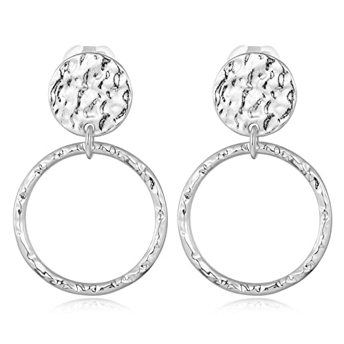 MUYAN Silber Clip On Drop Ohrringe für Frauen Toroidal Falten Textur Non Piercing Vintage Dangle Ohrringe Modeschmuck Silver Drop Earrings for Women von MUYAN