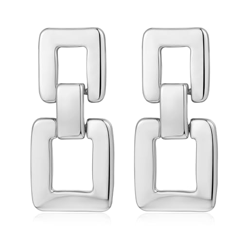 MUYAN Silber Geometrische Vintage Tropfen Ohrstecker Ohrringe für Frauen Polieren Link Square Dangle Silver Stud Earrings Trendy Jewelry Gifts von MUYAN