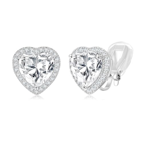 MUYAN Silber Kleines Herz Clip On Ohrringe Damen mit Cubic Zirkonia Diamant Minimal Simple Liebe Heart Shap Non Piercing Earrings Silver Ohrringe für Frauen Mode Schmuck Geschenke von MUYAN