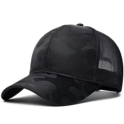 MUYAN Trucker Cap Basecap Baseballcap Meshcap Herren Damen Militär-Camouflage Schirmmütze Sommer Atmungsaktive Bequeme Verstellbar Casual Sonnenhut (Schwarz) von MUYAN