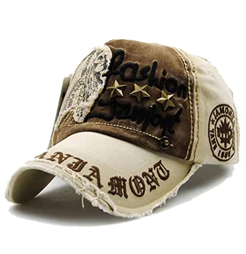 MUYAN Unisex Retro Basecap Distressed Washed Denim Verstellbar Outdoor Freizeit Hut Stylische Snapback Cap (#Beige) von MUYAN