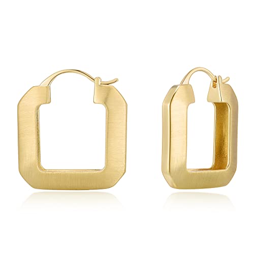 MUYAN Vergoldete Huggie Hoop Ohrringe für Frauen Vintage gebürstete Oberfläche Ohrringe Platz Runde dicke Reifen Ohrringe Schmuck Geschenk Gold Earrings for Women von MUYAN