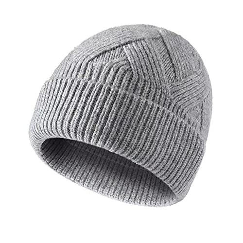 Wintermütze Strickmütze Unisex 100% Wollmütze Winter warme Beanie Mütze doppelt gestrickt Strick Bommelmütze (Hellgrau) von MUYAN