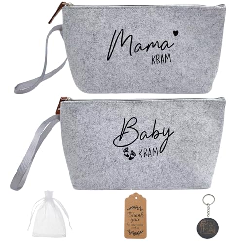 MUYAPAY 2 Stücke Kosmetiktasche aus Filz mit Reißverschluss Filztasche für Mama Schwangerschaft Geschenk zur Geburt Mutter Beutel mit Reißverschluss Baby Geschenk Mädchen für Neue Mama Babyparty von MUYAPAY