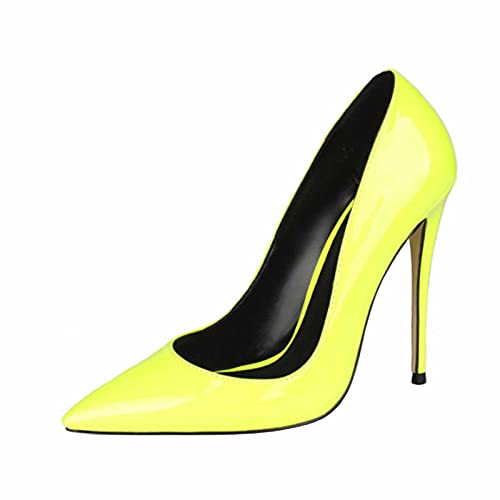 12,5 cm / 4,92 IN High Heel Damen Fluoreszenz Damen High Heel Spitz Gericht Smart Party Arbeitsschuhe Pumps Große Größe,Gelb,46 EU von MUYEY