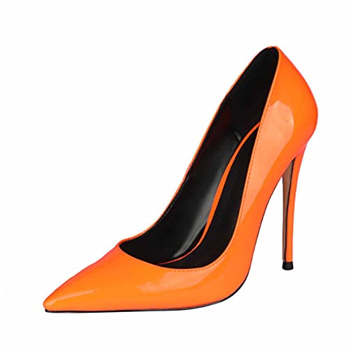 12,5 cm / 4,92 IN High Heel Damen Fluoreszenz Damen High Heel Spitz Gericht Smart Party Arbeitsschuhe Pumps Große Größe,Orange,46 EU von MUYEY