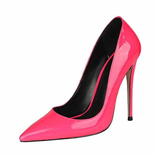 12,5 cm / 4,92 IN High Heel Damen Fluoreszenz Damen High Heel Spitz Gericht Smart Party Arbeitsschuhe Pumps Große Größe,Rosa,34 EU von MUYEY