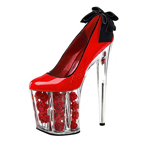 Damen Damen High Heel 20Cm / 7.87In Strap Partyabend Smart Work Pumps Pumps Plus Size Pole Dance Schuhe Stiletto High Heel Plateau Kleid,Rot,37 EU von MUYEY