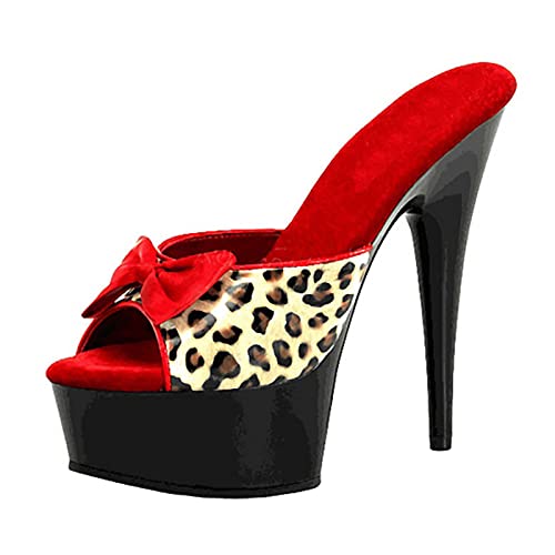 Damen Rot High Heel 15 cm/5,9 IN Hausschuhe Pump Nachtclub Party Tanz Plateau Sandalen Plus Größe Unisex,Rot,38 EU von MUYEY