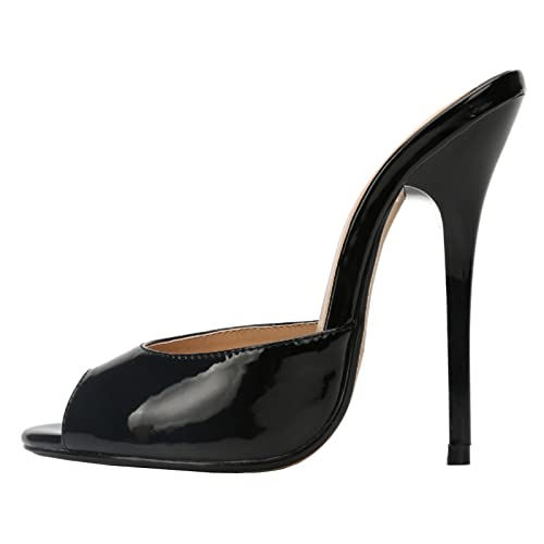 MUYEY 13 cm Damen Herren High Heels Hausschuhe Peep Toe Backless Stiletto Slip on Sandalen Party Schuhe Für Party Club Prom Schuhe Große Sandalen,Black1,41 von MUYEY