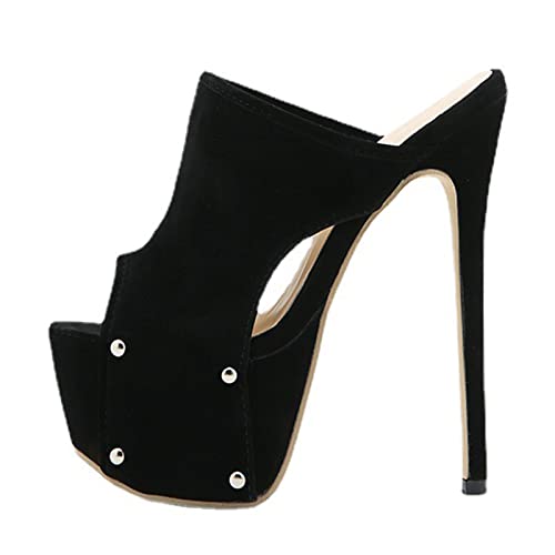 16CM Hausschuhe Plattform Mit Absatz Für Frauen Sandalen Stiletto High Heels Schuhe Hochzeit Alias ​​,Schwarz,42 EU von MUYEY