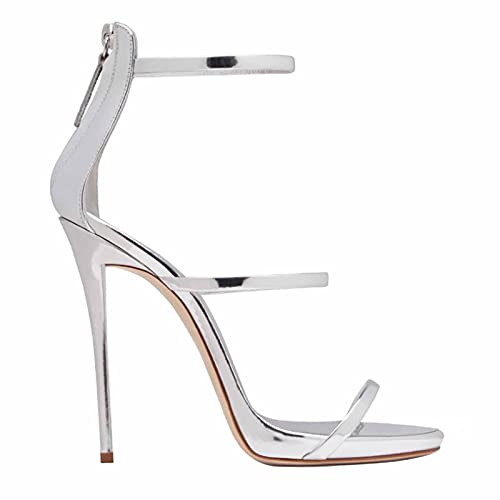 MUYEY Damen High Heel Sandalen Damen Party Prom Stiletto Schuhe Große Größe Unisex 12CM,Silber,43 von MUYEY