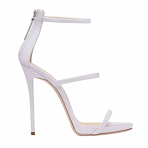 MUYEY Damen High Heel Sandalen Damen Party Prom Stiletto Schuhe Große Größe Unisex 12CM,Weiß,36 von MUYEY
