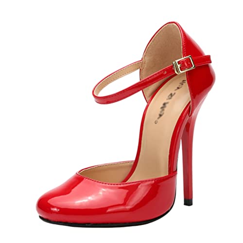 MUYEY Unisex Herren 13CM High Heel Damen Spitz Stiletto High Heel Schnalle Pumps Party Braut Abschlussball Für Hochzeit Prom Club,Rot,48 EU von MUYEY