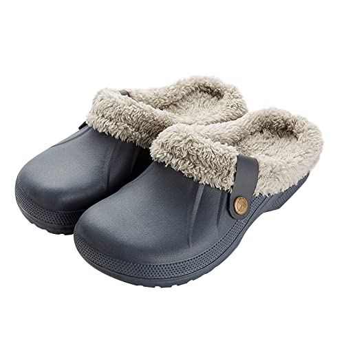 MUYOGRT Clogs Gefüttert Damen Herren Gartenschuhe Winter Hausschuhe Warme Plüsch Pantoffeln Wasserdicht Rutschfeste Indoor Outdoor Hausschuhe Slippers von MUYOGRT