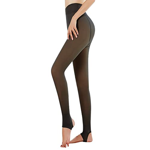 MUYOGRT Damen Thermo Strumpfhosen Verdickte Fleece Pantyhose Gefütterte Strumpfhose Winter Gefälschte Durchscheinend Plüschstrümpfe High Waist Thick Leggings Hose(A-Transparentes Schwarz, 80g) von MUYOGRT