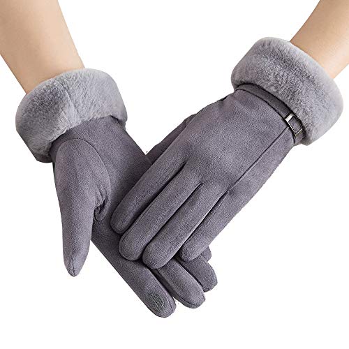 MUYOGRT Damen Winter Warme Touchscreen Handschuhe, Fleece Futter Winddichte Handschuhe, Damen Stilvolle Faux Wildleder Weiche Warme Winterhandschuhe für Indoor Outdoor von MUYOGRT