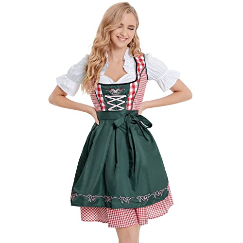 MUYOGRT Dirndl Damen midi - 3tlg Trachtenkleid Set Damen Dirndelkleider Trachtenrock Oktoberfest Kostüme Damen Outfit für Bayerischen Karneval von MUYOGRT