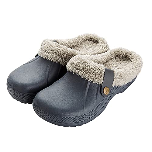 MUYOGRT Hausschuhe Damen Herren Winter Clogs Gefüttert Unisex Gartenclogs Warme Plüsch Pantoffeln Wasserdicht Gartenschuhe Rutschfeste Pantoletten for Home Indoor Outdoor von MUYOGRT