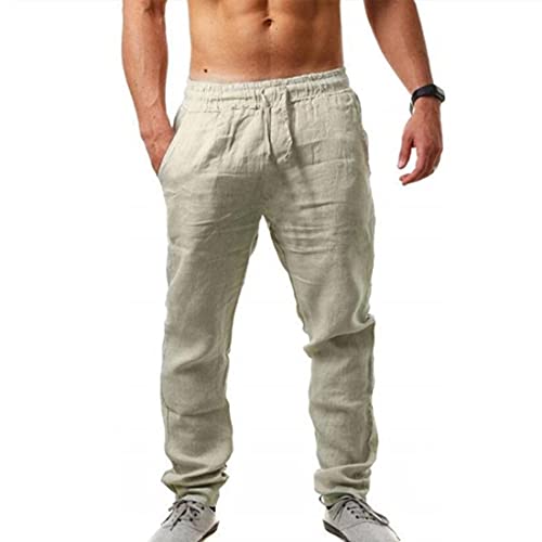 MUYOGRT Leinenhose Herren Sommerhose Leichte Lang Baggy Hose Loose Stoffhose Gerade Freizeithose Jogginghose Yogahose Lässige Lockere Strandhose Weich Haushose Einfarbig von MUYOGRT