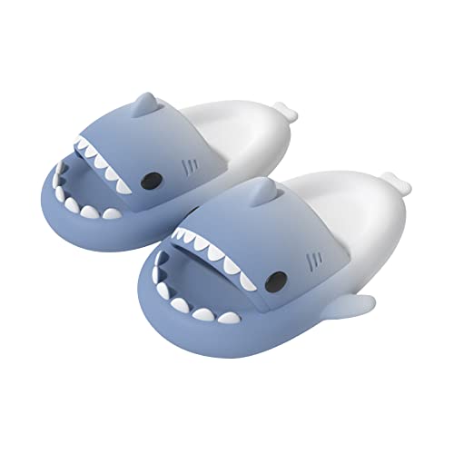 MUYOGRT Shark Slides Cute Shark Slippers Damen Hai Hausschuhe Herren Unisex Super Weich Rutschfest Badelatchen Badeschuhe für Sommer(Blau Weiß,36/37) von MUYOGRT