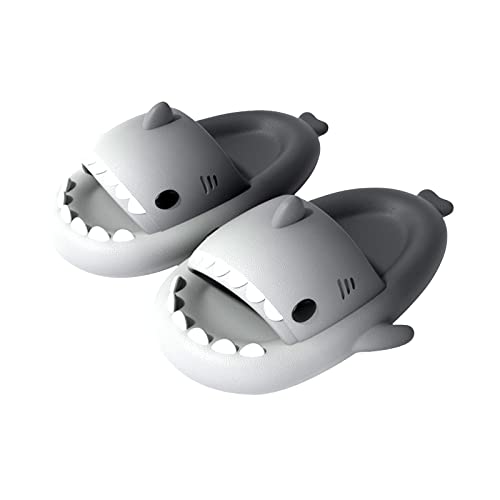 MUYOGRT Shark Slides Cute Shark Slippers Damen Hai Hausschuhe Herren Unisex Super Weich Rutschfest Badelatchen Badeschuhe für Sommer(Grau Schwarz,38/39) von MUYOGRT