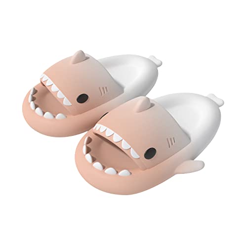 MUYOGRT Shark Slides Cute Shark Slippers Damen Hai Hausschuhe Herren Unisex Super Weich Rutschfest Badelatchen Badeschuhe für Sommer(Rosa Weiß,40/41) von MUYOGRT
