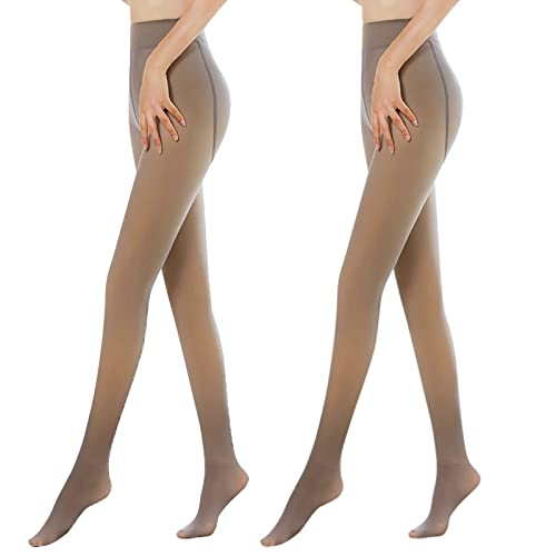 MUYOGRT Thermostrumpfhose Damen, 1/2 Stücke Gefüttert Fleece Strumpfhose Wärme Thermo Leggings Plüschstrümpfe Pantyhose Durchscheinende High Waist Elastische Tights von MUYOGRT