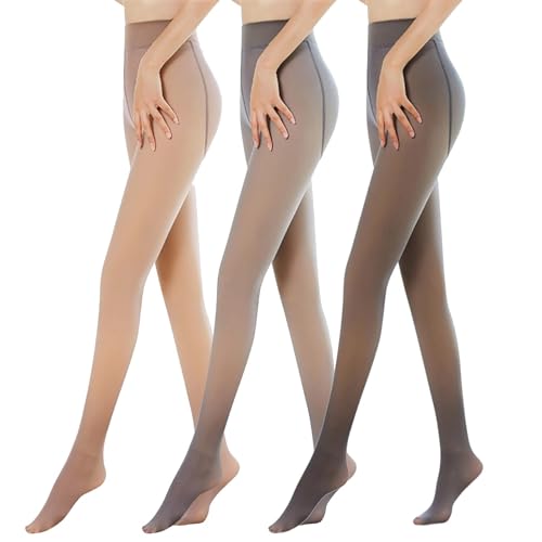 MUYOGRT Strumpfhosen Damen Winter Thermo Strumpfhosen Gefütterte Leggings Gefälschte Durchscheinend Plüschstrümpfe Pantyhose Wärme Winterleggings(3PCS-D，200g) von MUYOGRT