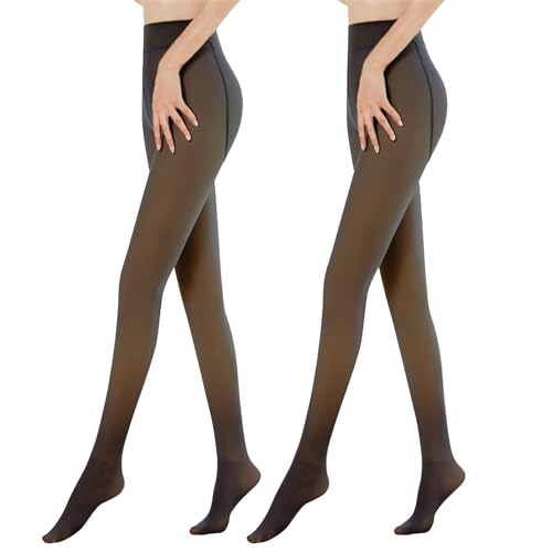 MUYOGRT Strumpfhosen Damen Winter Thermo Strumpfhosen Gefütterte Leggings Gefälschte Durchscheinend Plüschstrümpfe Pantyhose Wärme Winterleggings(Schwarz+Schwarz，200g) von MUYOGRT