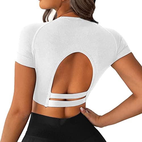 MUYOGRT T-Shirt Damen Sportshirt Kurzarm Crop Top Sexy Sport Oberteil Bauchfreie Sommer Laufshirt Funktionsshirt Atmungsaktiv Leicht Yoga Fitness Shirts Schnelle Trockene Sporttop von MUYOGRT