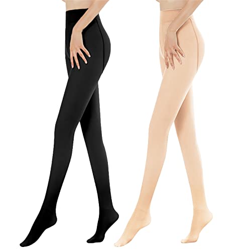 MUYOGRT Thermostrumpfhose Damen, 1/2 Stücke Gefüttert Fleece Strumpfhose Wärme Thermo Leggings Plüschstrümpfe Pantyhose Durchscheinende High Waist Elastische Tights von MUYOGRT