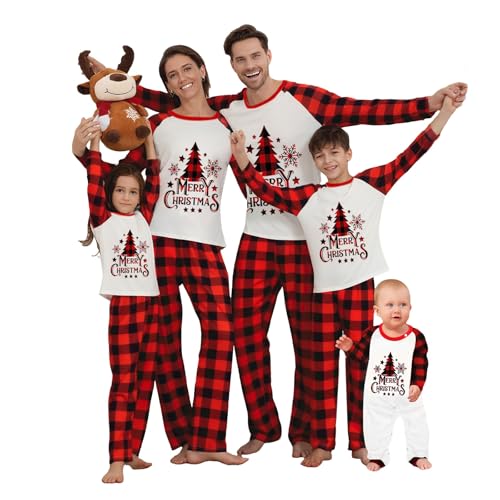 MUYOGRT Weihnachten Familie Pyjama Set, Weihnachtspyjama Weihnachten Schlafanzug Familie Outfit, Matching Christmas Pyjamas Couple Set, Schlafanzug Outfit für Damen Herren Kinder(40,Kinder,14 Jahre) von MUYOGRT