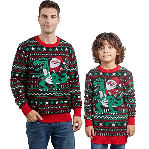 MUYOGRT Weihnachtspullover Familie Set Pullover Weihnachten Rentier Elch Strickpullover Winter Christmas Sweater Rundhals Strick Pulli Klassischer Retro Sweatshirt(Schwarz,Kinder，XL) von MUYOGRT