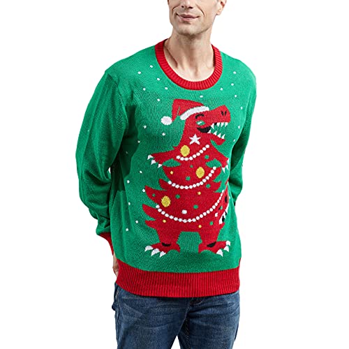 MUYOGRT Weihnachtspullover Familie Set Pullover Damen Herren Weihnachtspullover Weihnachten Rentier Elch Weihnachtspulli Kinder Christmas Sweater Strickpullover Weihnachts Sweatshirt (DadGrün2, XXL) von MUYOGRT