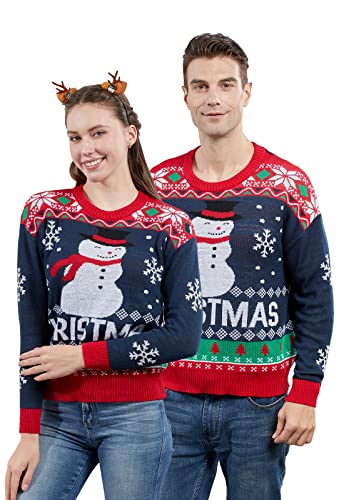 MUYOGRT Weihnachtspullover Familie Set Pullover Weihnachten Rentier Elch Strickpullover Winter Christmas Sweater Rundhals Strick Pulli Klassischer Retro Sweatshirt(Blau,Mama，L) von MUYOGRT