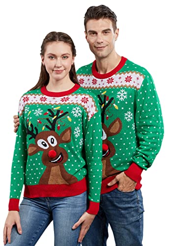 MUYOGRT Weihnachtspullover Familie Set Pullover Weihnachten Rentier Elch Strickpullover Winter Christmas Sweater Rundhals Strick Pulli Klassischer Retro Sweatshirt(Grün02,Mama，L) von MUYOGRT