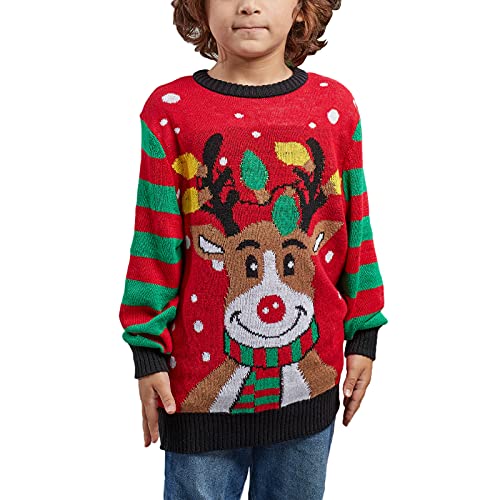 MUYOGRT Weihnachtspullover Familie Set Pullover Weihnachten Rentier Elch Strickpullover Winter Christmas Sweater Rundhals Strick Pulli Klassischer Retro Sweatshirt(Rot,Kinder，M) von MUYOGRT