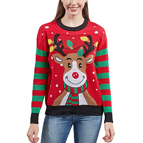 MUYOGRT Weihnachtspullover Familie Set Pullover Weihnachten Rentier Elch Strickpullover Winter Christmas Sweater Rundhals Strick Pulli Klassischer Retro Sweatshirt(Rot,Mama，M) von MUYOGRT