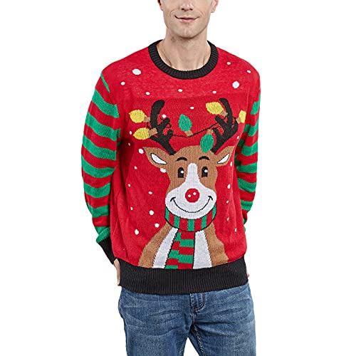 MUYOGRT Weihnachtspullover Familie Set Pullover Weihnachten Rentier Elch Strickpullover Winter Christmas Sweater Rundhals Strick Pulli Klassischer Retro Sweatshirt(Rot,Papa，L) von MUYOGRT