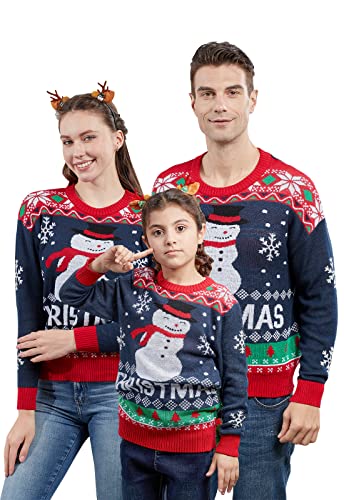 MUYOGRT Weihnachtspullover Familie Set Pullover Weihnachten Rentier Elch Strickpullover Winter Christmas Sweater Rundhals Strick Pulli Klassischer Retro Sweatshirt(Blau,Kinder，XL) von MUYOGRT