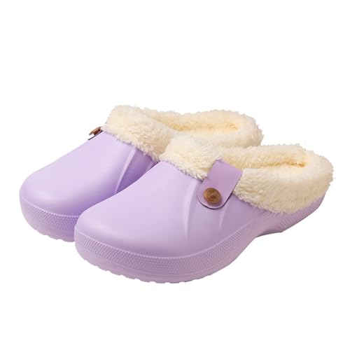 MUYOGRT Winter Clogs Gefüttert Damen Herren, Unisex Gartenclogs Warme Plüsch Hausschuhe, Weiche Bequeme Pantoffeln Gartenschuhe Rutschfeste Pantoletten Winterschuhe von MUYOGRT